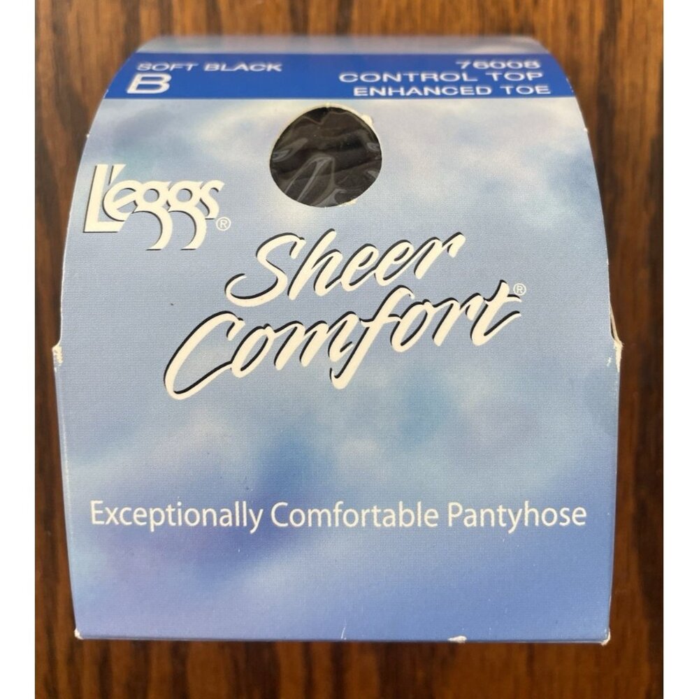 Leggs Sheer Comfort Control Top Pantyhose Sz B Soft Black Enhanced Toe 76008 NOS
